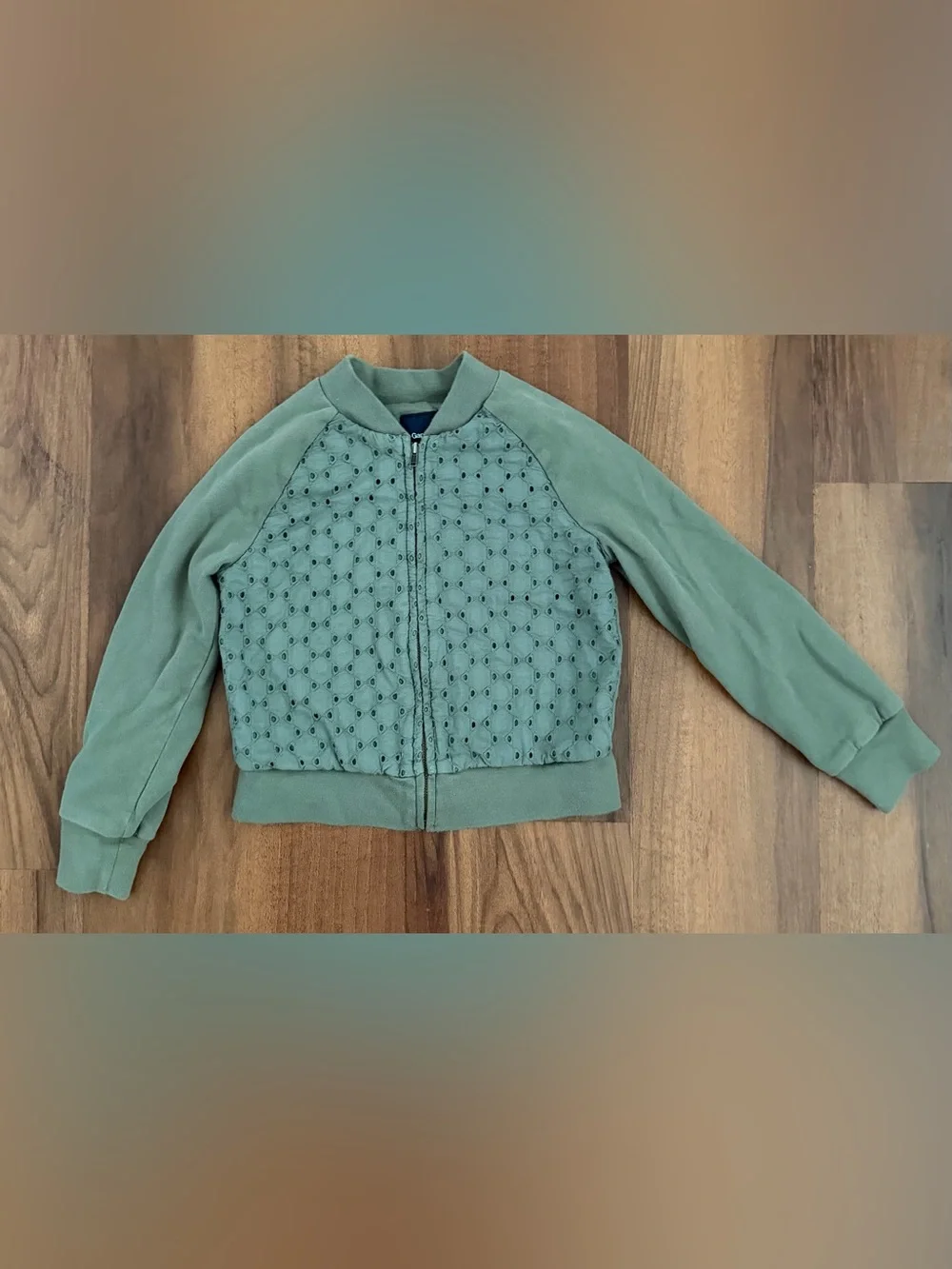 GAP Girls Olive Green Eyelet Zip Bomber Jacket, Small